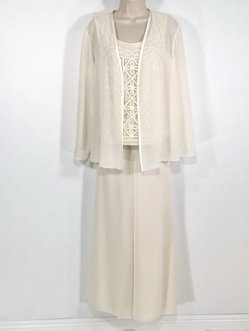 R&M Richards Formal 3Piece Split Chiffon Pant Suit Sz M Mother Of Bride Wedding